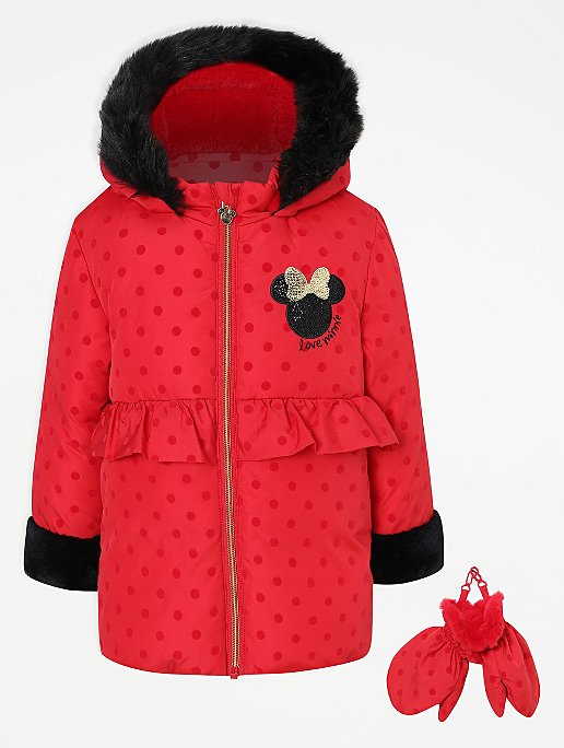 Disney Minnie Mouse Red Longline Shower, Toddler Girl Winter Coats Asda