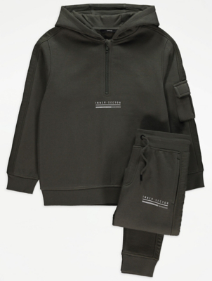 Khaki Slogan Hoodie and Joggers Outfit