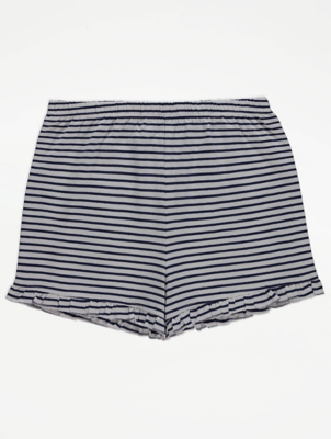 Striped Ruffled Hem Jersey Pyjama Shorts