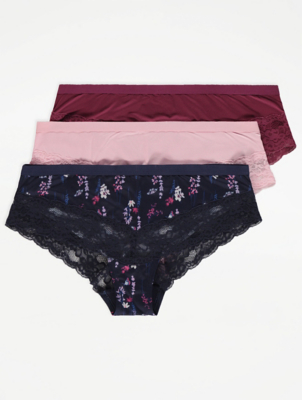 Printed Lace Trim Short Knickers 3 Pack