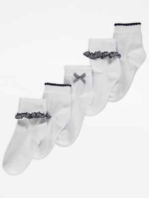 Navy Gingham Ruffled Socks 5 Pack