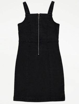 Black Denim Zip Up Mini Dress