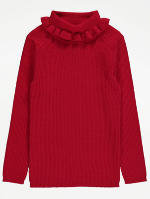 Red Ribbed Roll Neck Jumper