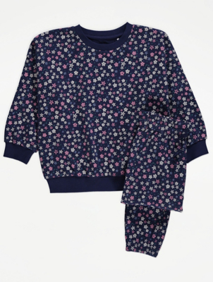 Navy Floral Print Sweatshirt and Joggers Outfit