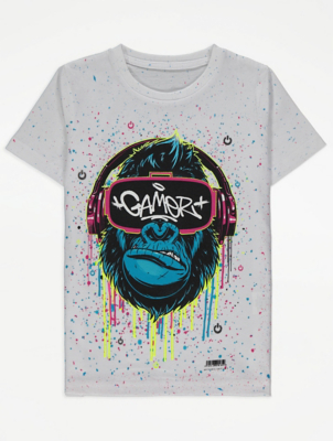 White Gamer Gorilla Graphic T-Shirt