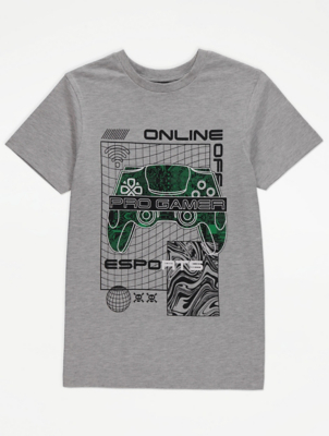 Grey Gamer Print T-Shirt