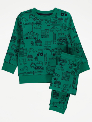 Green Vehicle Print Sweatshirt and Joggers Outfit