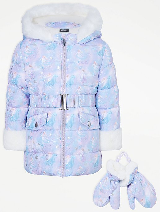 Disney Frozen Elsa Blue Faux Fur Padded, Toddler Girl Winter Coats Asda