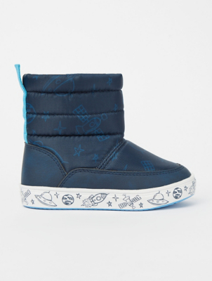 First Walkers Navy Spaceship Print Snow Boots
