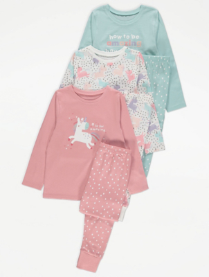 Unicorn Print Pyjamas 3 Pack