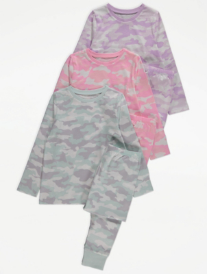 Pastel Camo Print Long Sleeve Pyjamas 3 Pack
