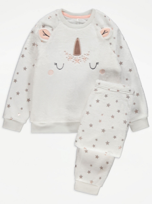 White Fleece Unicorn Christmas Pyjamas Gift Set