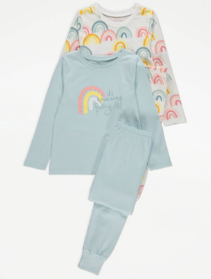 Rainbow Print Slogan Pyjamas 2 Pack