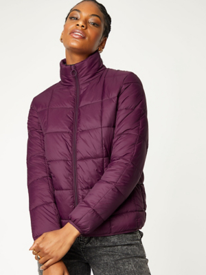 Plum High Neck Packable Coat
