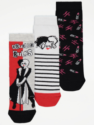 Disney Cruella De Vil Socks 3 Pack Kids at ASDA