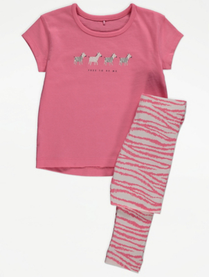 Pink Zebra Print Slogan T-Shirt and Leggings Outfit