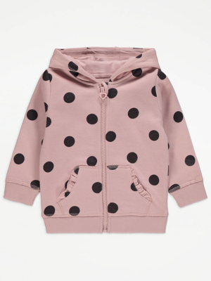 Pink Polka Dot Print Zip Up Hoodie