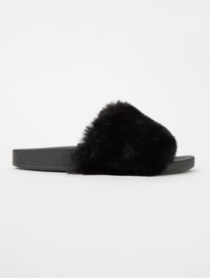 black fur sliders