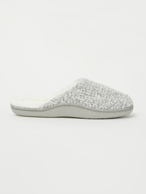 Grey Chenille Arch Support Mule Slippers