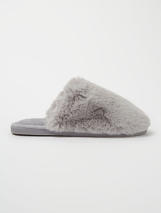 Grey Fleece Mule Slippers | Women | George at ASDA