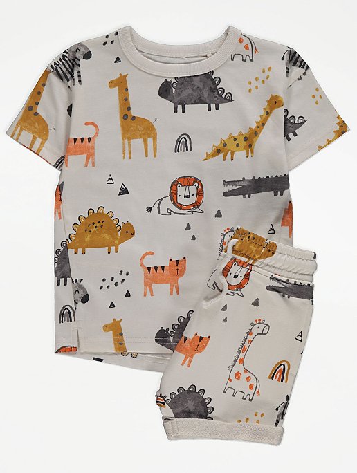 White Safari Animal Print T-Shirt and Shorts Outfit | Kids | George at ASDA