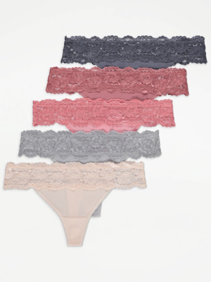 Lace Trim Thongs 5 Pack