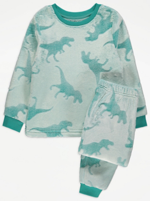 Teal Dinosaur Print Fleece Pyjamas Gift Set