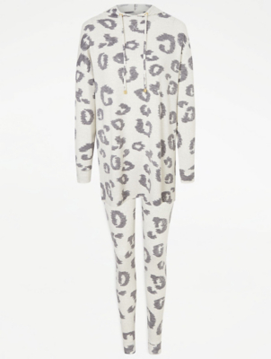 Grey Animal Print Hooded Pyjamas