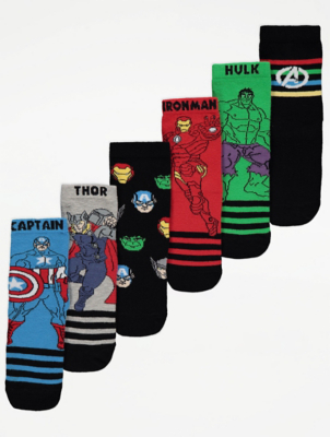 Marvel Avengers Ankle Socks 6 Pack Kids at ASDA