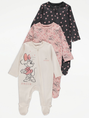Disney Minnie Mouse White Sleepsuits 3 Pack