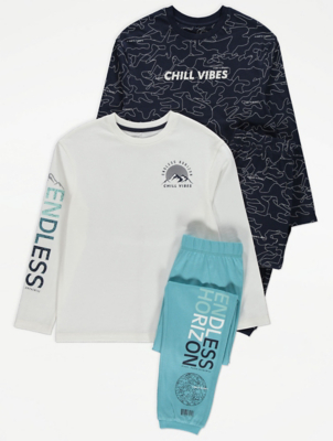 Chill Vibes Slogan Print Pyjamas 2 Pack