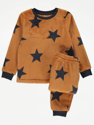 Tan Star Print Fleece Christmas Pyjamas Gift Set