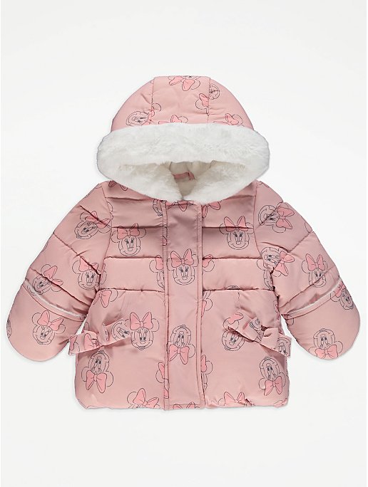Disney Minnie Mouse Pink Hooded Coat, Toddler Girl Winter Coats Asda
