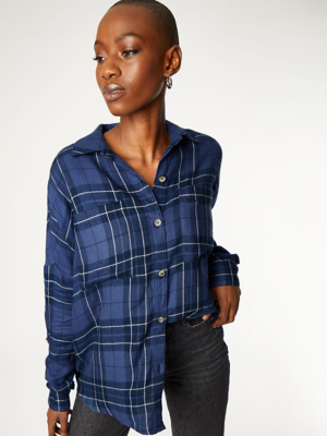 navy check shirt dress