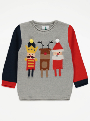 Grey Colour Block Knitted Christmas 