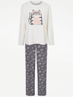 Fleece Cat Print Long Sleeve Pyjamas Gift Set