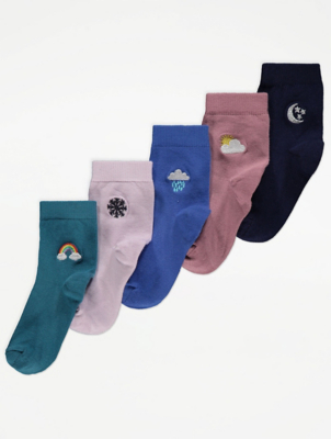 Embroidered Ankle Socks 5 Pack