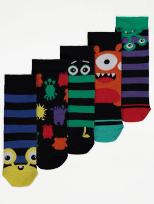 Monster Print Ankle Socks 5 Pack