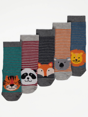 Striped Animal Print Ankle Socks 5 Pack