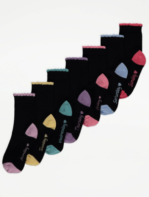 Weekday Print Scalloped Ankle Socks 7 Pack
