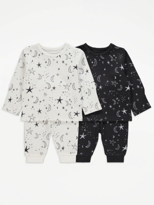 Black Star and Moon Print Pyjamas 2 Pack