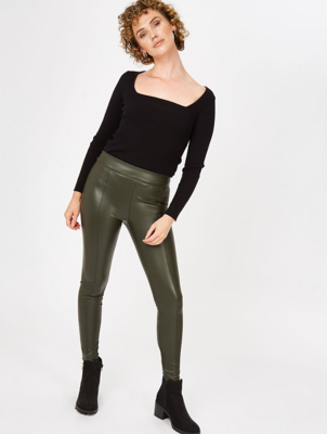 khaki faux leather pants