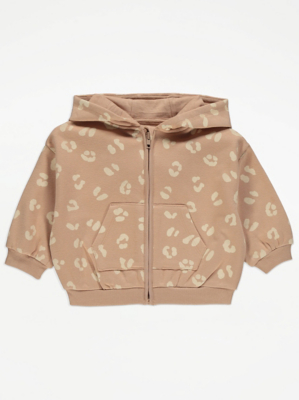 Tan Animal Print Zip up Hoodie