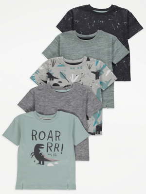 Grey Dinosaur T-Shirts 5 Pack