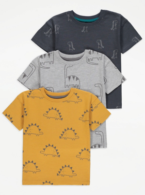 Dinosaur Print Short Sleeve T-Shirts 3 Pack