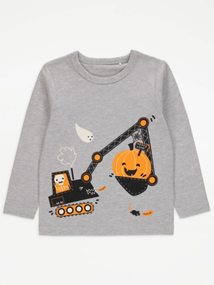 Halloween Grey Pumpkin Digger Print Top