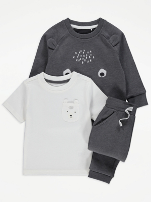 Grey Bear T-Shirt Sweatshirt and Joggers Outfit