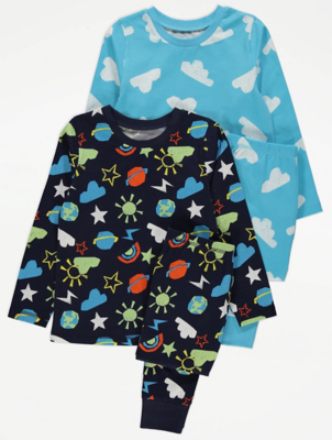 Cloud Print Long Sleeve Pyjamas 2 Pack