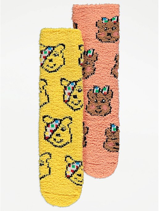 37-38.5 Size 4-5.5 BBC Children In Need Pudsey Bear- Blush Socks X 2 