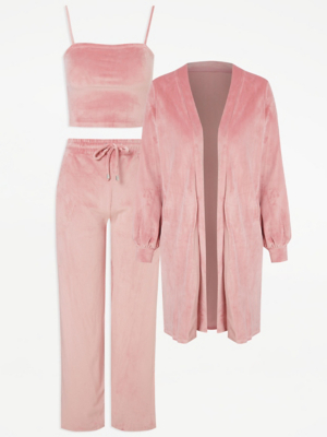 Tickled Pink Velour Pyjamas and Dressing Gown Set